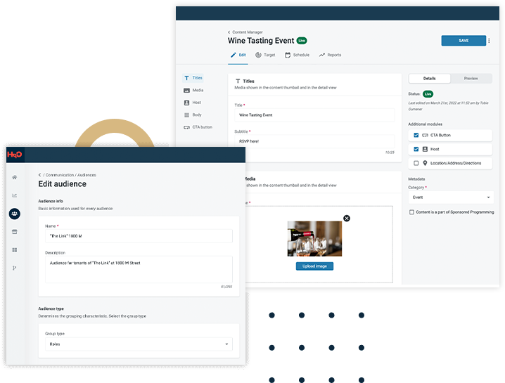 Communication features in the HqO Workplace Experience Platform