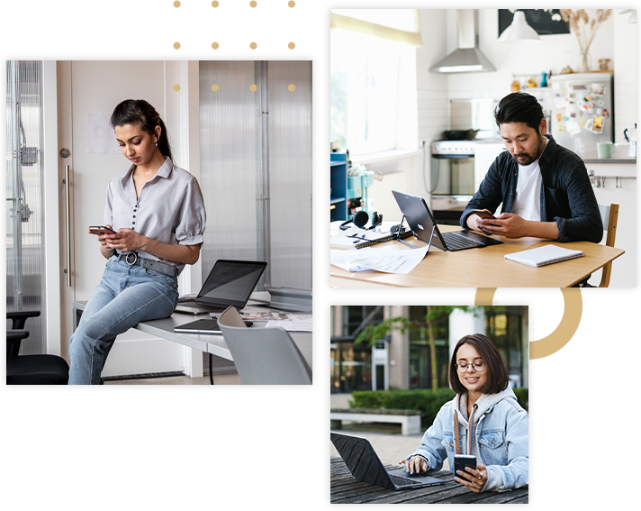 Collage of individuals working from different locations