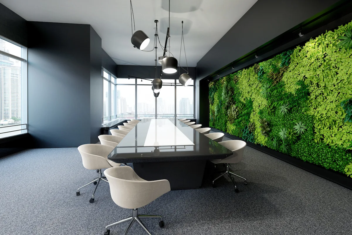 Vertical green wall in modern meeting room