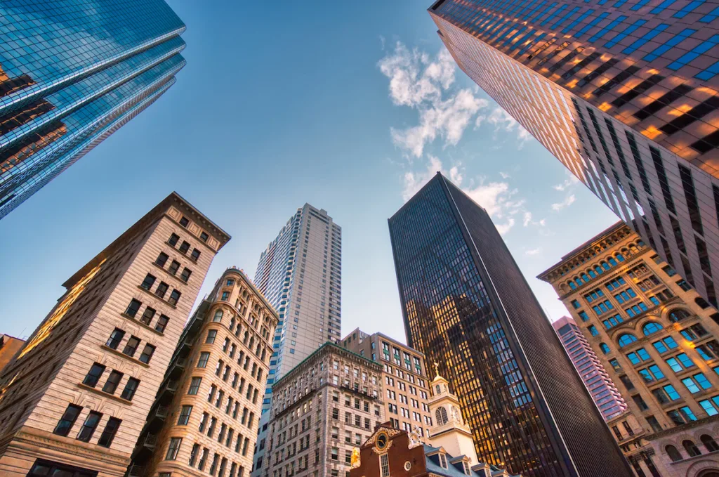 Boston downtown financial district and city skyline