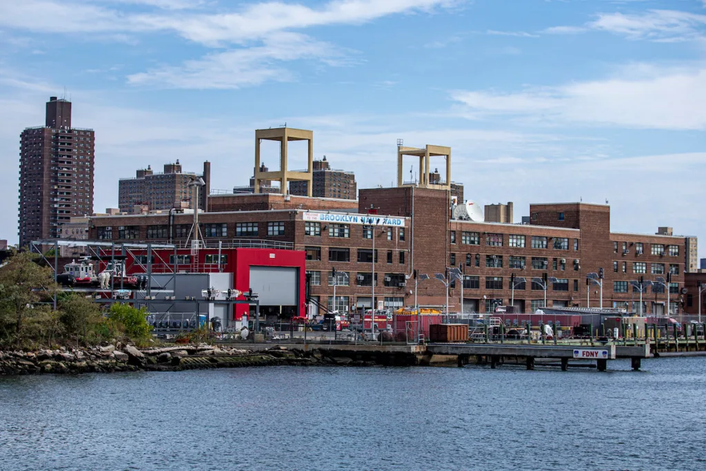 A view of the Brooklyn Navy Yard from the East River in New York City