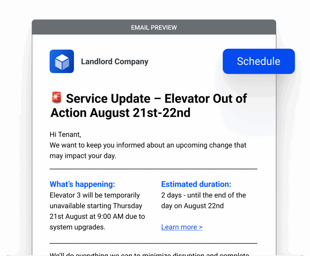 Service Alert Email Example