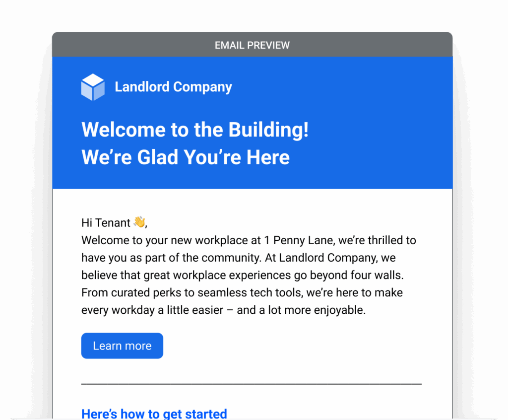 Tenant Welcome Email Example